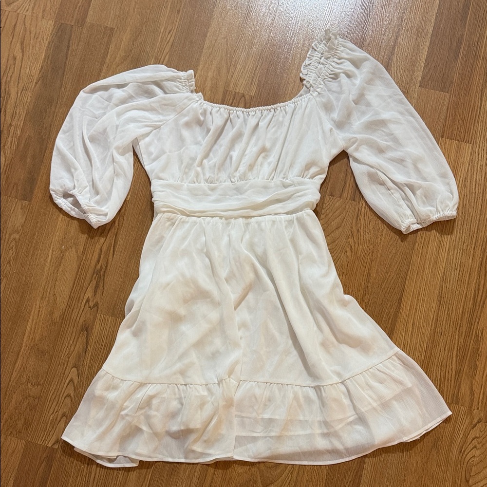 Tie Back White Puff Sleeve Dress